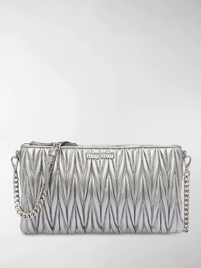 Shop Miu Miu Matelassé Clutch Bag In Silver