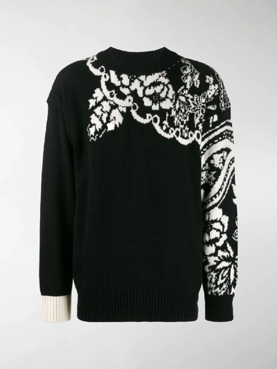 Shop Sacai Floral Knit Sweater In Black