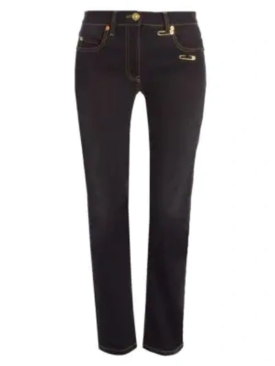Shop Versace Safety Pin Slim-leg Jeans In Black