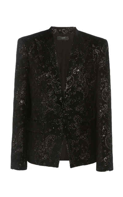 Shop Amiri Paisley Velvet Glitter Blazer In Black