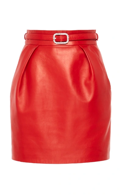 Shop Alexandre Vauthier Embellished Belted Leather Mini Skirt In Red