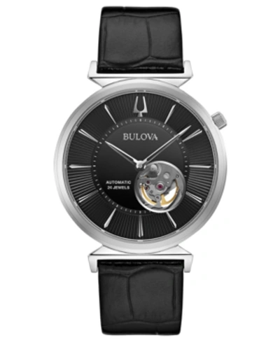 Shop Bulova Men's Automatic Regatta Black Leather Strap Watch 40mm