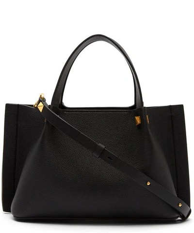 Shop Valentino Small V-logo Escape Leather Tote Bag In Nero