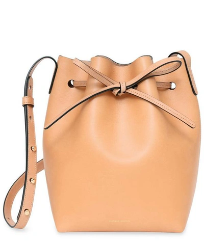 Shop Mansur Gavriel Mini Leather Bucket Bag In Cammello
