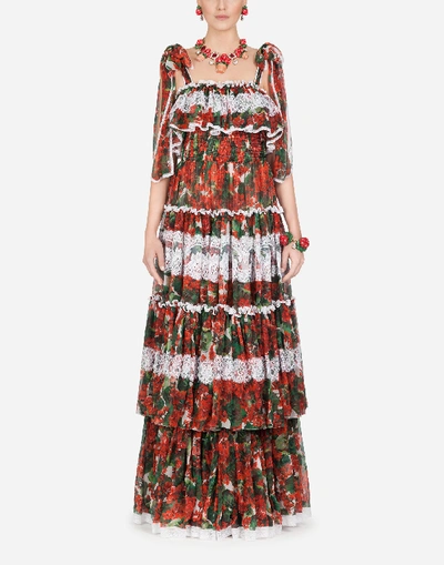 Shop Dolce & Gabbana Long Portofino-print Chiffon Dress In Floral Print