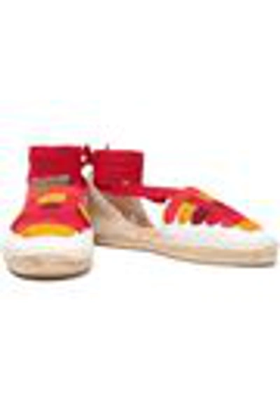 Shop Castaã±er Jean Grosgrain-trimmed Cotton-canvas Espadrilles In Tomato Red