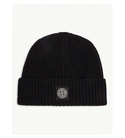 Shop Stone Island Compass Logo Wool Beanie In Black