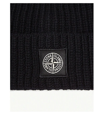 Shop Stone Island Compass Logo Wool Beanie In Black