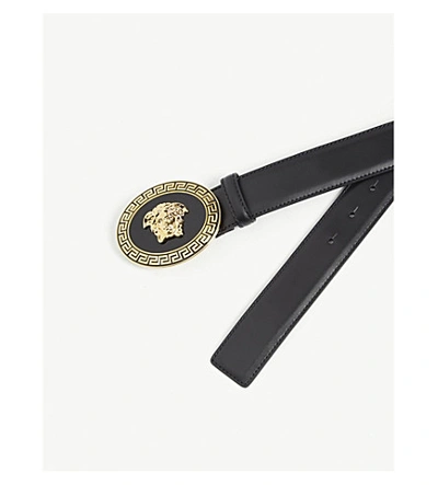 Shop Versace Medusa Plaque Leather Belt In Black Gold