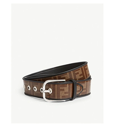 Shop Fendi Roma Logo Glazed Fabric Belt In Brown