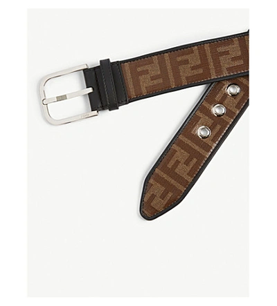 Shop Fendi Roma Logo Glazed Fabric Belt In Brown