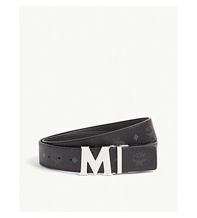 Shop Mcm Claus M Visetos And Leather Reversible Belt In Black