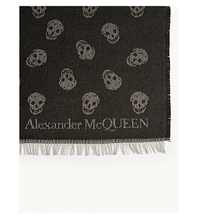 Shop Alexander Mcqueen Skull Print Wool-silk Scarf In Black Ivory