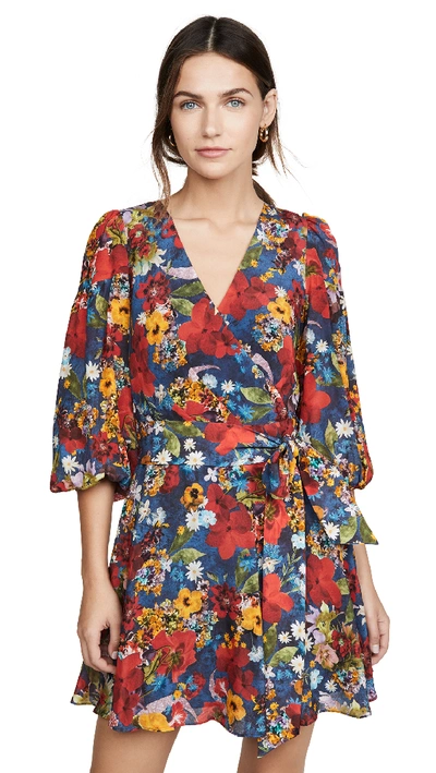 Shop Alice And Olivia Kerri Bishop Sleeve Wrap Dress In Colorful Blossom Riviera