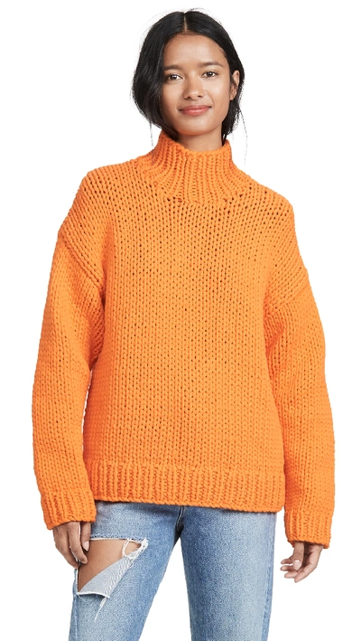 Shop Tory Sport Oversized Chunky Hand Knit Sweater In Vibrant Orange