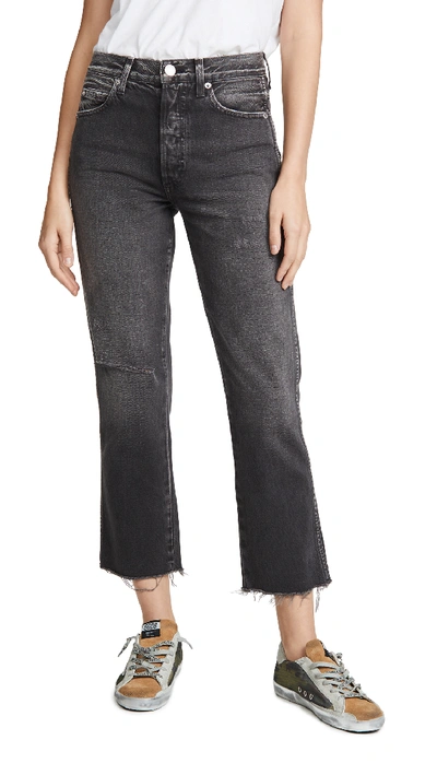 Shop Amo Loverboy Relaxed Straight Jeans In Washed Black Destroy