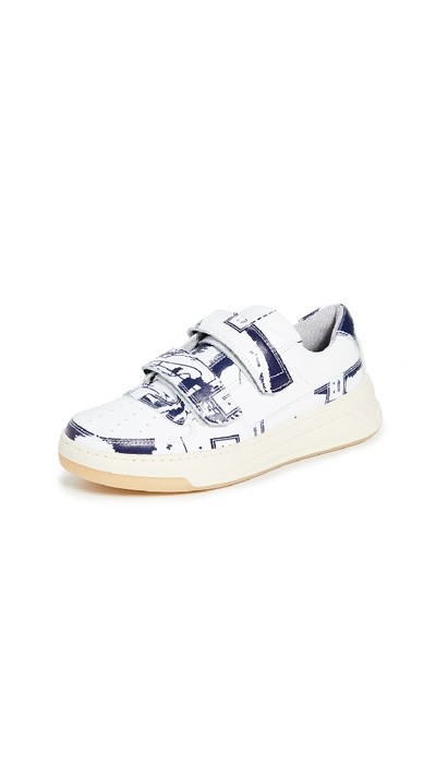 Shop Acne Studios Steffey Map Sneakers In White/blue