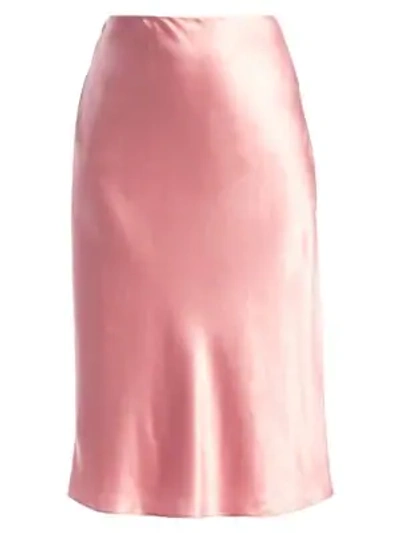 Shop Cinq À Sept Marta Silk Satin Midi Skirt In Peony Pink