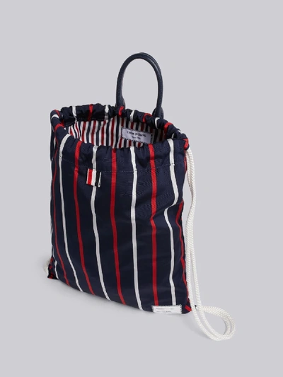 Shop Thom Browne Banker Stripe Drawcord Bag In Blue