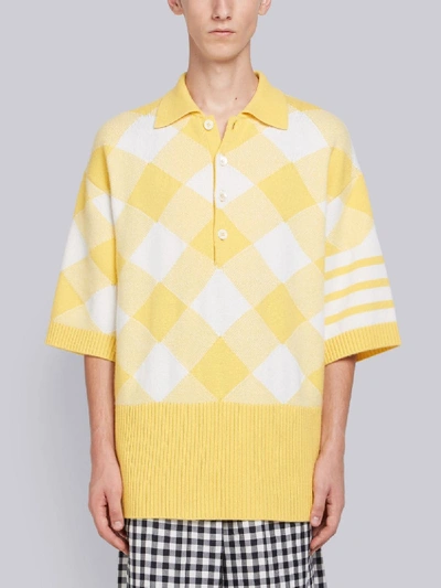 Shop Thom Browne Oversized Gingham 4-bar Cashmere Polo In Yellow