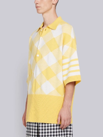 Shop Thom Browne Oversized Gingham 4-bar Cashmere Polo In Yellow