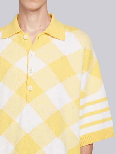 Shop Thom Browne Oversized Gingham 4-bar Cashmere Polo In Yellow