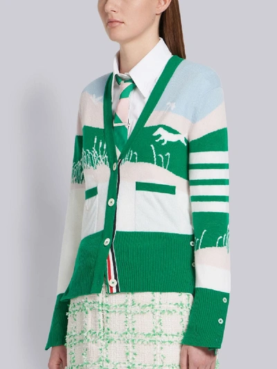 Shop Thom Browne 4-bar Hunting Scenery Cardigan In Green