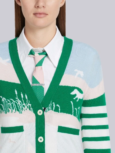 Shop Thom Browne 4-bar Hunting Scenery Cardigan In Green