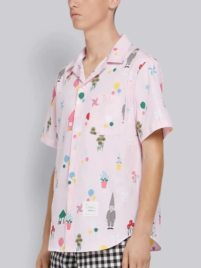 Shop Thom Browne Gnome Print Polo Collar Shirt In Pink
