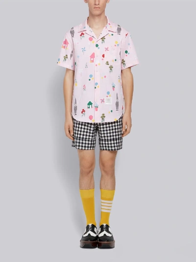 Shop Thom Browne Gnome Print Polo Collar Shirt In Pink