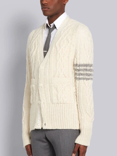 Shop Thom Browne 4-bar Aran Cable Cashmere Cardigan In White