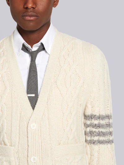 Shop Thom Browne 4-bar Aran Cable Cashmere Cardigan In White