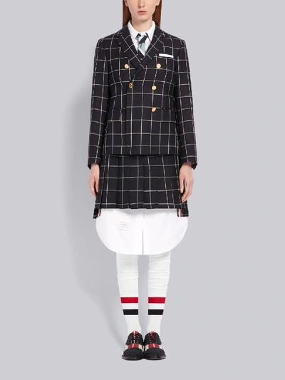 Shop Thom Browne Windowpane Pleated Mini Skirt In Blue