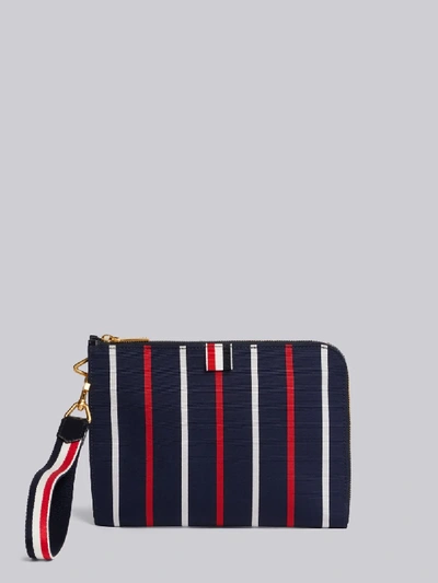 Shop Thom Browne Banker Stripe Small Gusset Folio In Blue