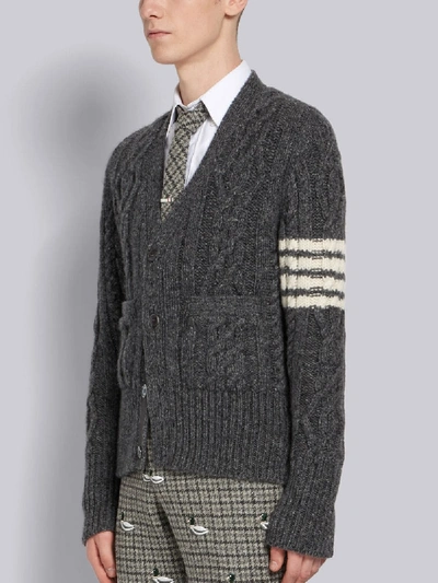Shop Thom Browne 4-bar Aran Cable Cashmere Cardigan In Grey