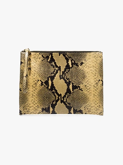 Shop Marni Black And Yellow Snake Effect Leather Clutch Bag In Neutrals