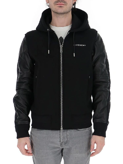 Shop Givenchy Chest Logo Hooded Jacket In Black