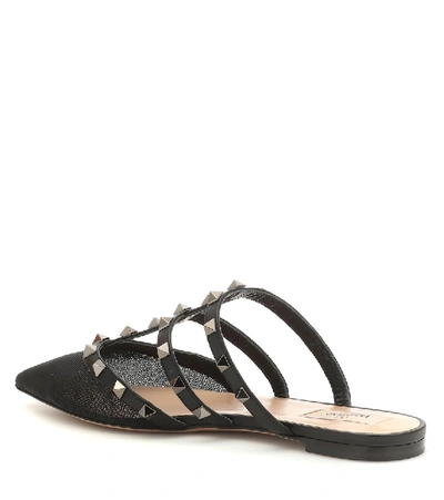 Shop Valentino Leather And Mesh Slippers In Black