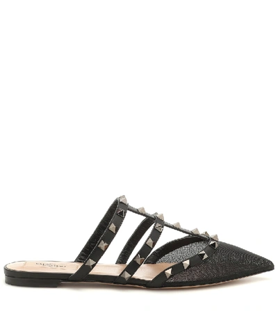 Shop Valentino Leather And Mesh Slippers In Black