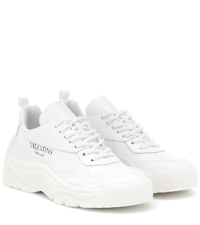 Shop Valentino Leather Sneakers In White