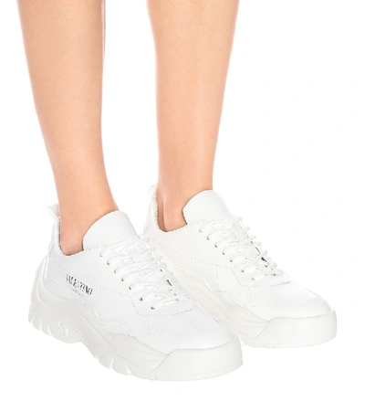 Shop Valentino Leather Sneakers In White