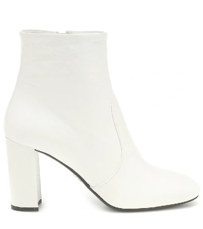 Shop Prada Madras Leather Ankle Boots In White