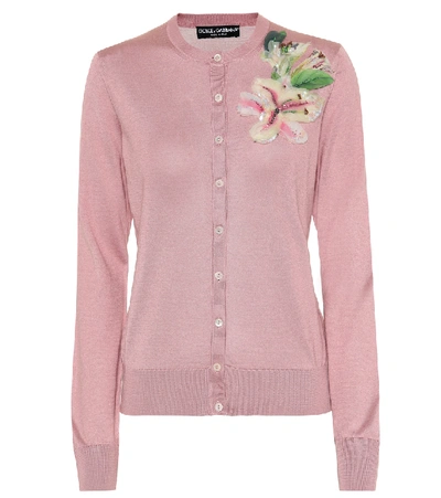 Shop Dolce & Gabbana Embellished Silk Cardigan In Pink