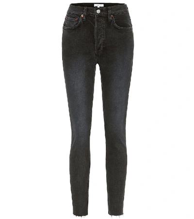Shop Re/done High-rise Ankle Crop Skinny Jeans In Black
