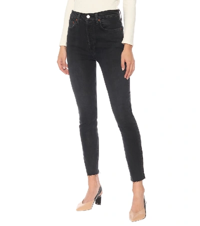 Shop Re/done High-rise Ankle Crop Skinny Jeans In Black