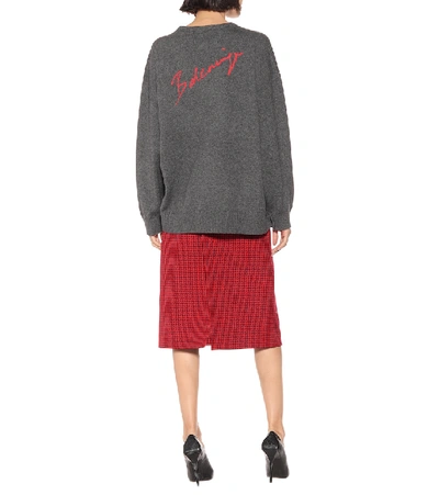 Shop Balenciaga Logo Cashmere Sweater In Grey