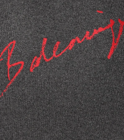 Shop Balenciaga Logo Cashmere Sweater In Grey