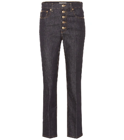 Shop Tory Burch Button Fly High-rise Jeans In Blue