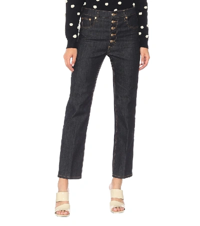 Shop Tory Burch Button Fly High-rise Jeans In Blue