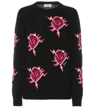 Shop Prada Intarsia Wool And Cashmere Sweater In Black